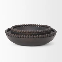 Wendell Dark Brown Wood w/ Wood Beads Round Bowls