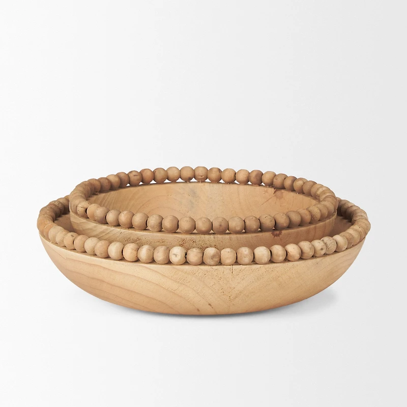 Wendell Light Brown Wood w/ Wood Beads Round Bowls