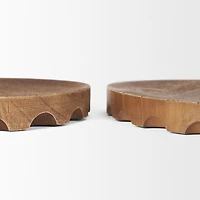 Waverly Round Light Brown Wood Scalloped Edged Trays