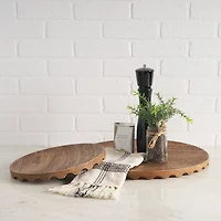 Waverly Round Light Brown Wood Scalloped Edged Trays