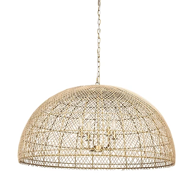 Thad 4-Light Natural Woven Rattan Dome Chandelier
