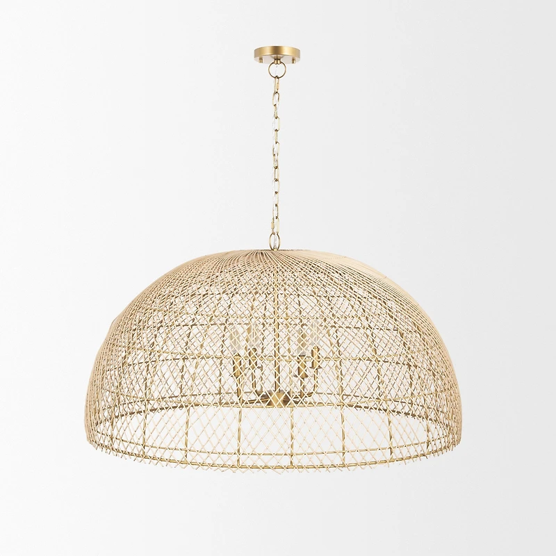 Thad 4-Light Natural Woven Rattan Dome Chandelier