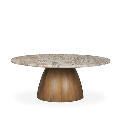 Allyson Round Brown Pedestal w/Savar Pink Marble Top Coffee Table