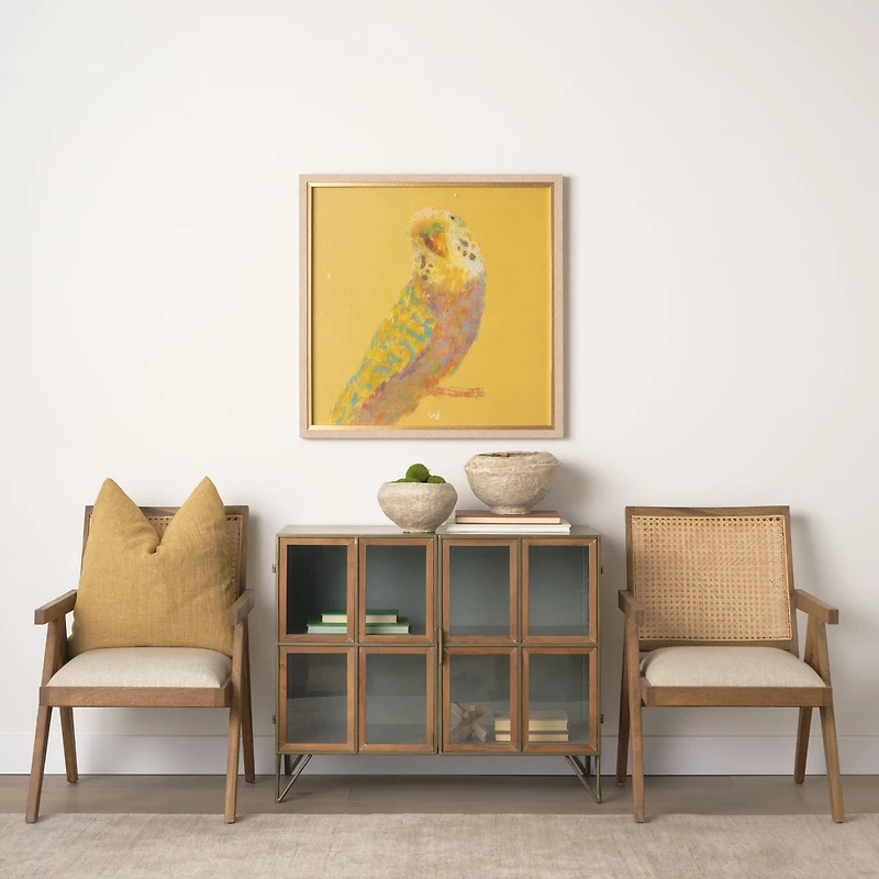 Donna Light Brown Wood Cane-Back w/ Beige Upholstered Seat Dining Chair