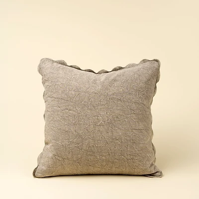 Scalloped Edge Pillow, Silver Grey Cover with Filler