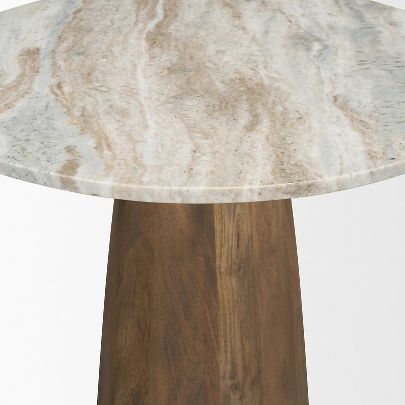 Allyson 32" Round Medium Brown Wood w/Savar Pink Marble Top Bistro Table