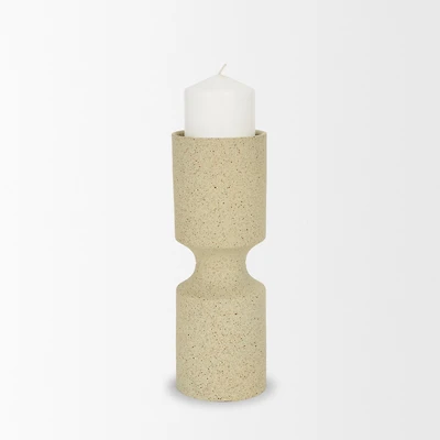Akira Textured Beige Metal Pillar Candle Holder