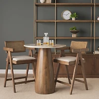 Allyson 32" Round Medium Brown Wood w/Savar Pink Marble Top Bistro Table