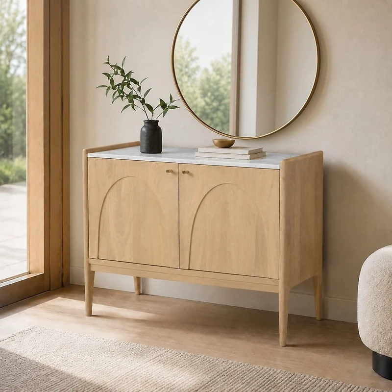 Arc 2 Door Cabinet, Natural with Marble Top