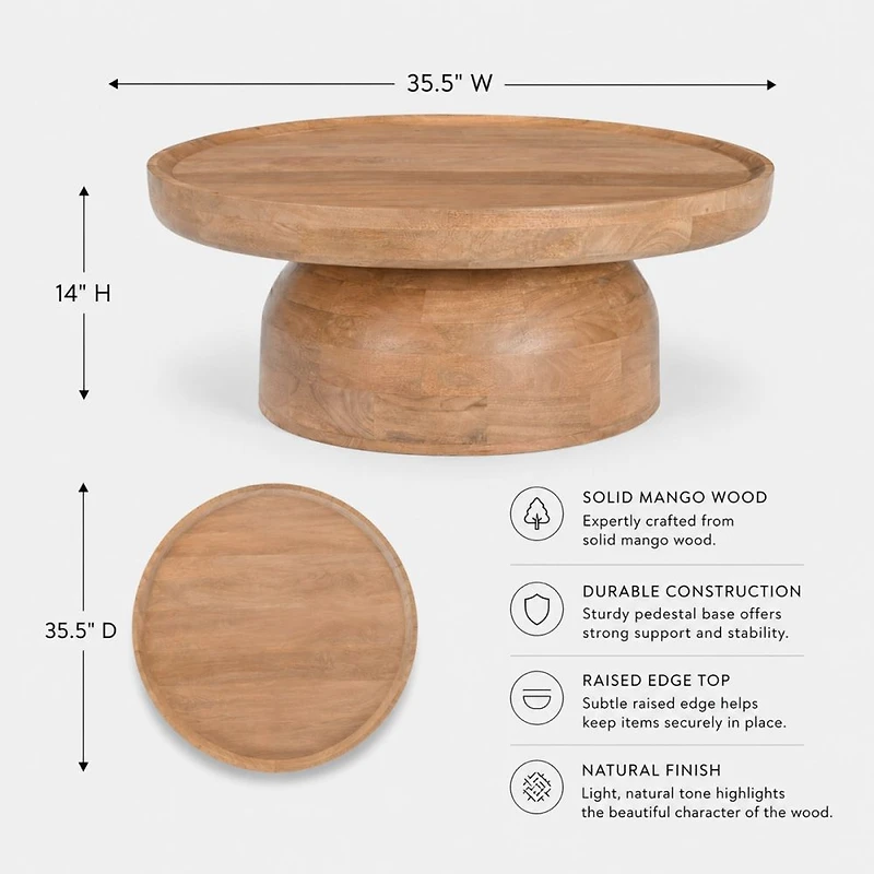 Kova Round Coffee Table, Light Walnut