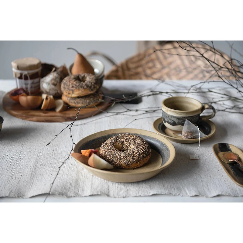 Stoneware Mug with Saucer - Set of 2