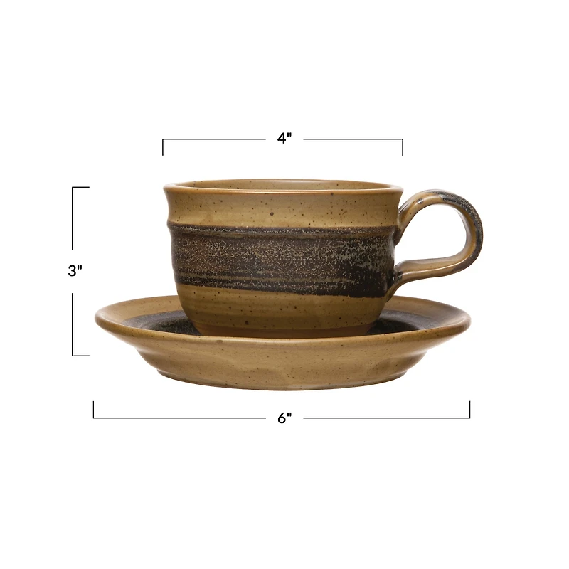 Stoneware Mug with Saucer - Set of 2