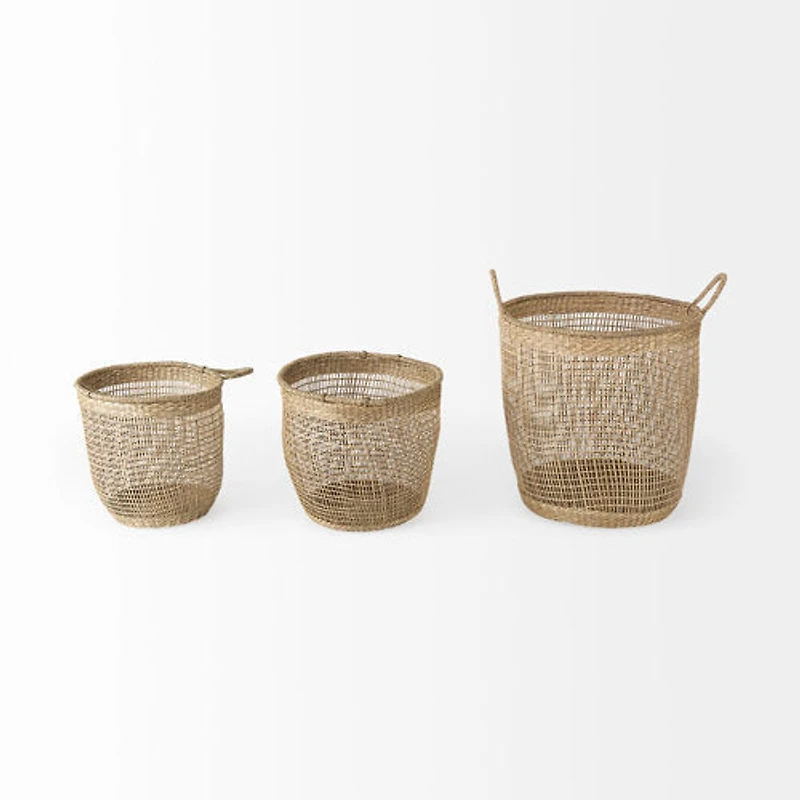 Bowie Medium Brown Seagrass Round Basket W/ Handles