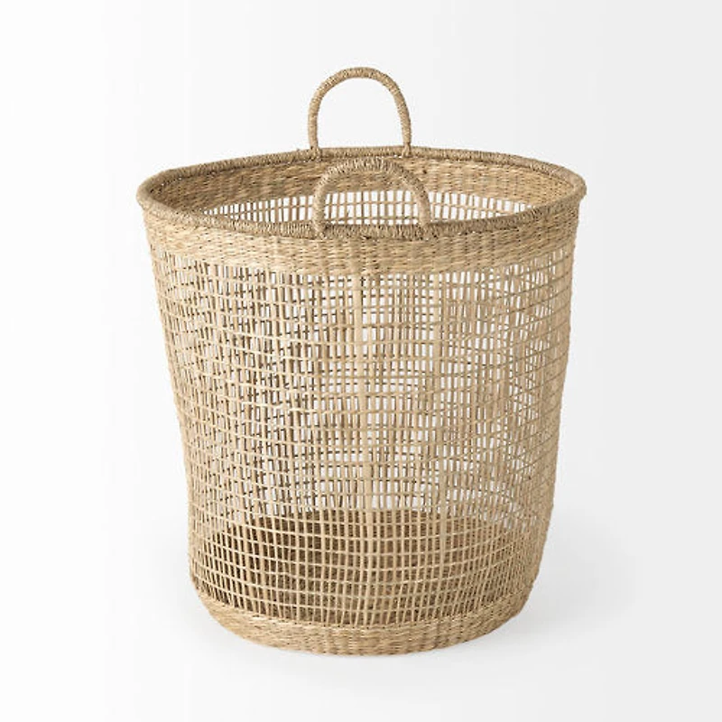Bowie Medium Brown Seagrass Round Basket W/ Handles