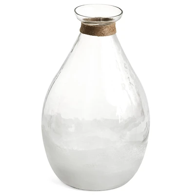 VASE EMBOSSED GLASS W/JUTE CLEAR/FROSTED 7X11