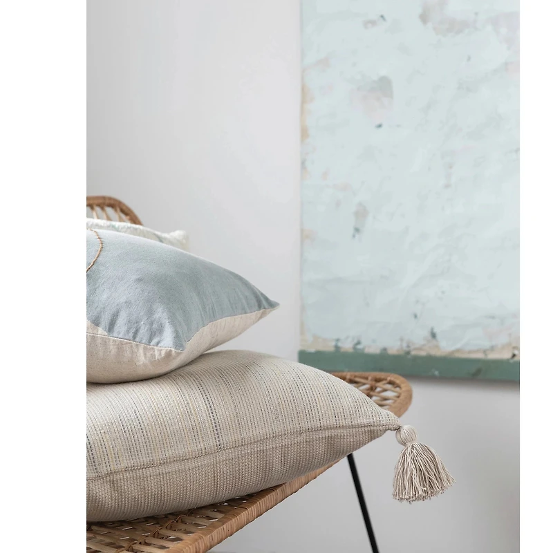20" Woven Cotton Pillow With Tassels