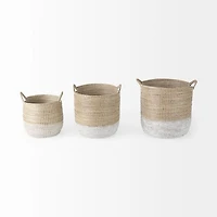 Maddie Light Brown W/(White/Black) Dipped Seagrass Round Basket W/ Handles