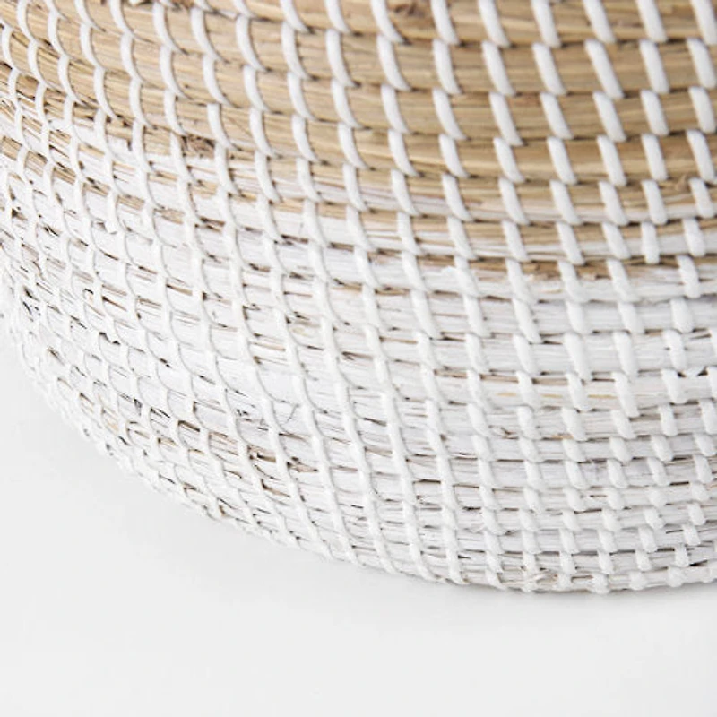 Maddie Light Brown W/(White/Black) Dipped Seagrass Round Basket W/ Handles