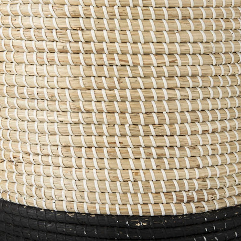 Maddie Light Brown W/(White/Black) Dipped Seagrass Round Basket W/ Handles
