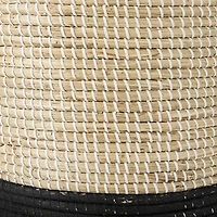 Maddie Light Brown W/(White/Black) Dipped Seagrass Round Basket W/ Handles