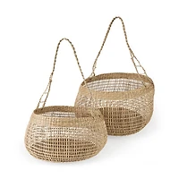 Nova Light Brown Seagrass Woven Round Basket W/ Long Handle