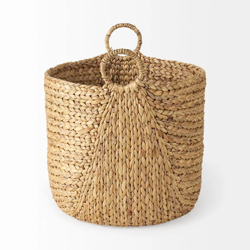 Sivan Light Brown Water Hyacinth Round Basket W/ Handles