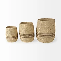Sivannah Light Brown and Medium Striped Seagrass Round Basket
