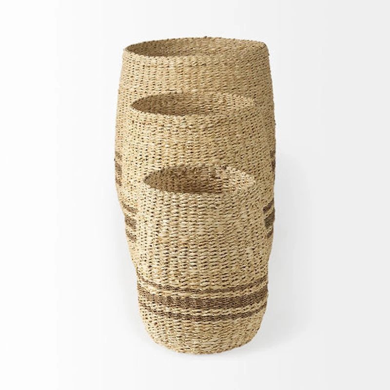 Sivannah Light Brown and Medium Striped Seagrass Round Basket