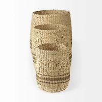 Sivannah Light Brown and Medium Striped Seagrass Round Basket