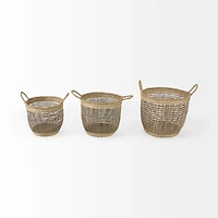 Triopas Brown Seagrass Round Basket W/ Handles