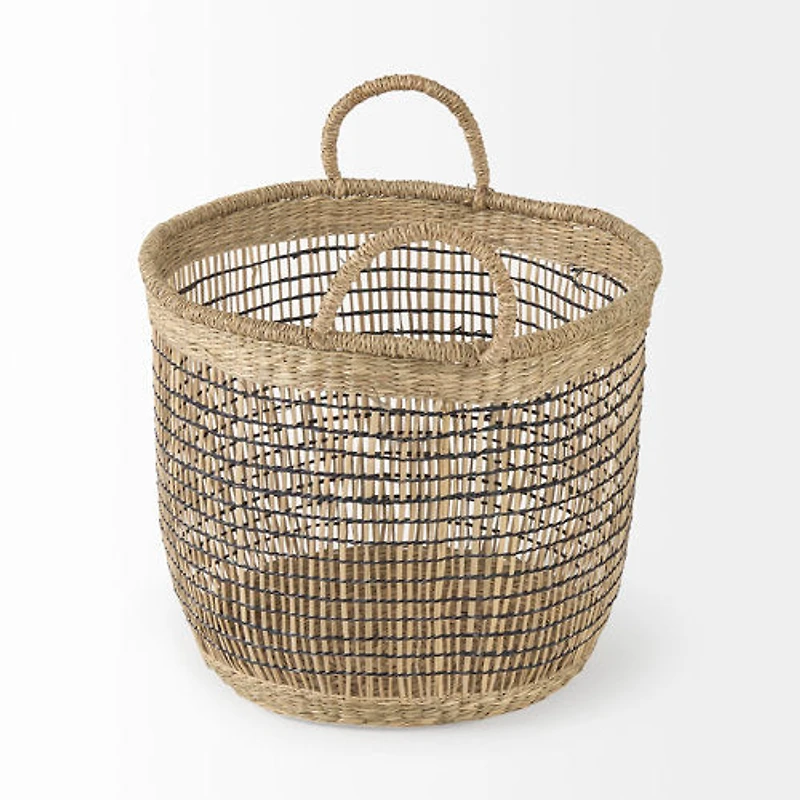 Triopas Brown Seagrass Round Basket W/ Handles