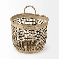 Triopas Brown Seagrass Round Basket W/ Handles