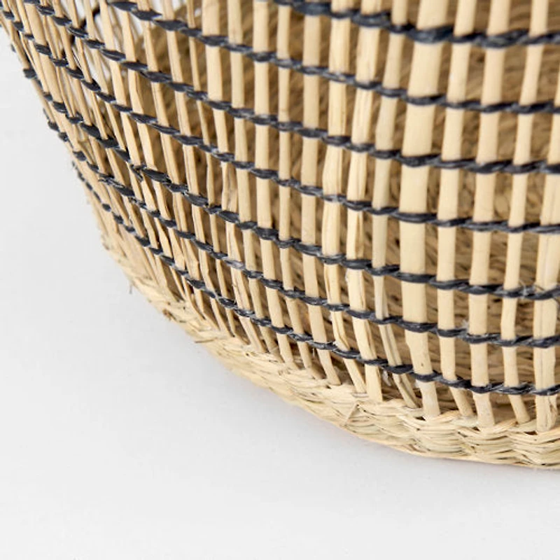 Triopas Brown Seagrass Round Basket W/ Handles