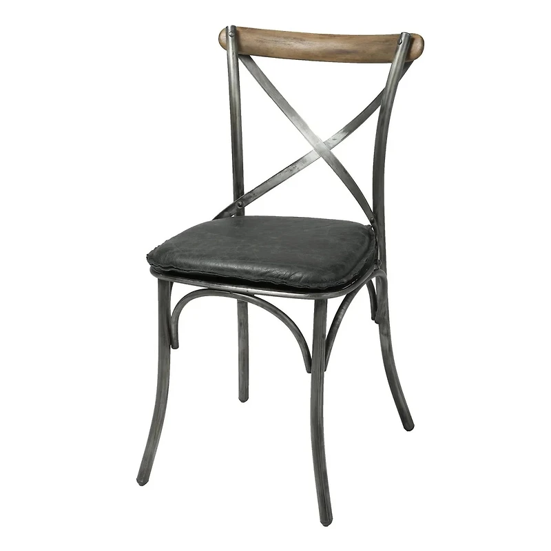 Metal Crossback Leather Cushion Seat - Antique Black