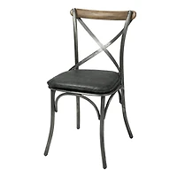 Metal Crossback Leather Cushion Seat - Antique Black