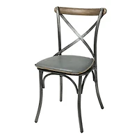 Metal Crossback Leather Cushion Seat - Grey