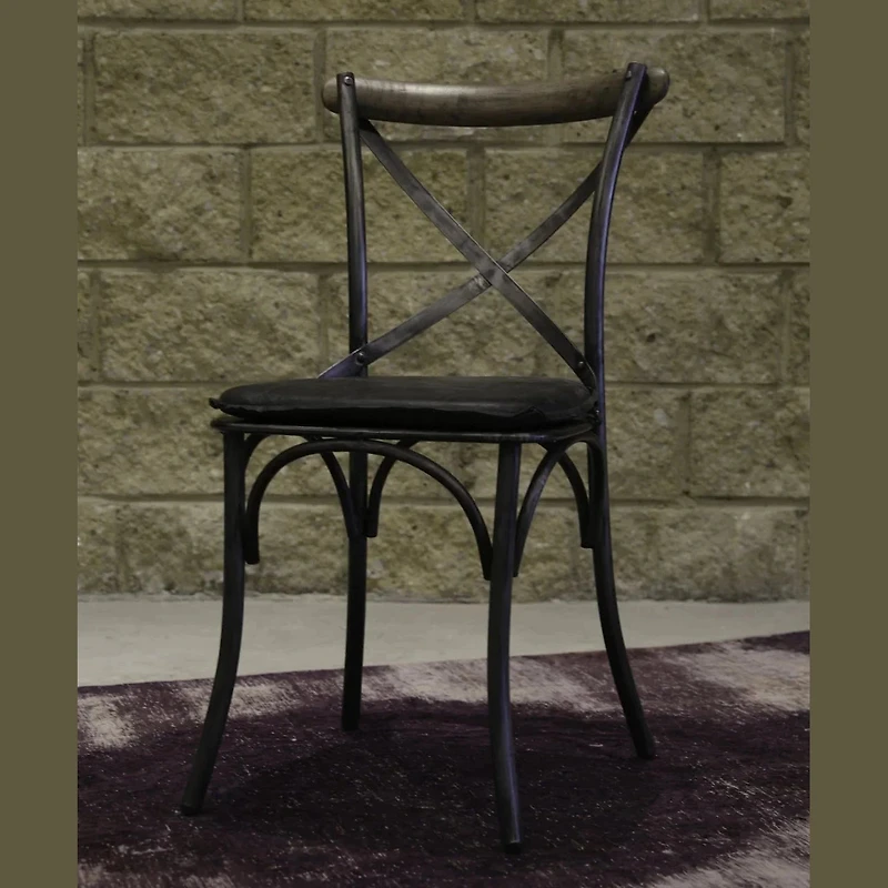 Metal Crossback Leather Cushion Seat - Antique Black