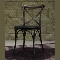 Metal Crossback Leather Cushion Seat - Antique Black