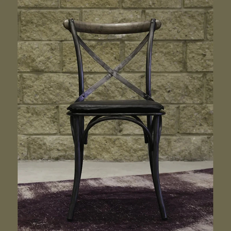 Metal Crossback Leather Cushion Seat - Antique Black