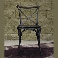 Metal Crossback Leather Cushion Seat - Antique Black