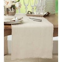 Fringed Design Stone Washed Linen Runner - Natural