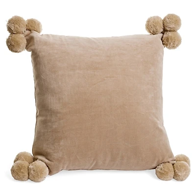 CUSHION POMPOMS COTTON VELVET BEIGE 20X20