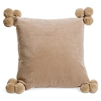 CUSHION POMPOMS COTTON VELVET BEIGE 20X20