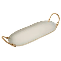 Rattan Wrapped Ceramic Platter L