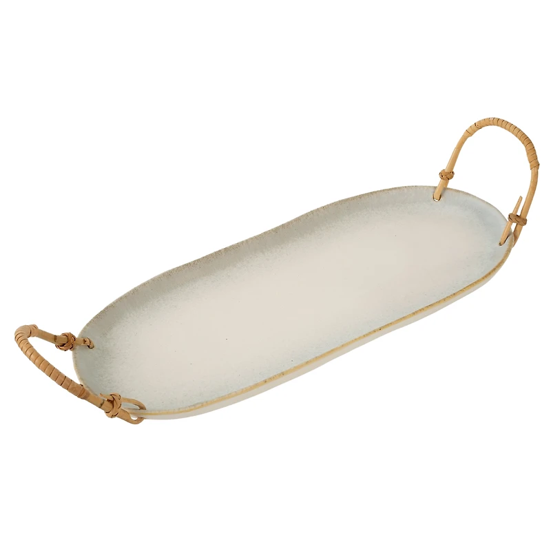 Rattan Wrapped Ceramic Platter