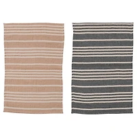 Cotton Double Cloth Striped Tea Towels w/ Jute & Wood Bead Tie- Set of 2