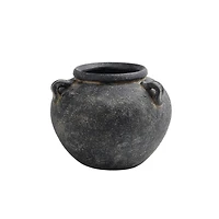 Black Low Round Terracotta Vase With Handles