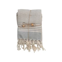 Woven Cotton Tea Towels w/ Stripes, Jute & Wood Bead Tie, 3 Styles, Set of 3