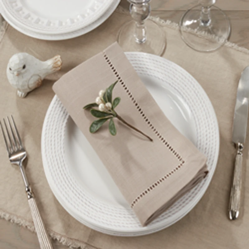 Hemstitched Border Napkin Taupe
