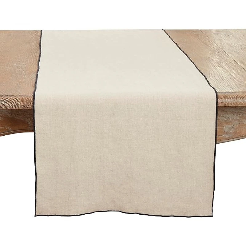 Stonewashed Stitched Edge Table Runner - Black/Natural